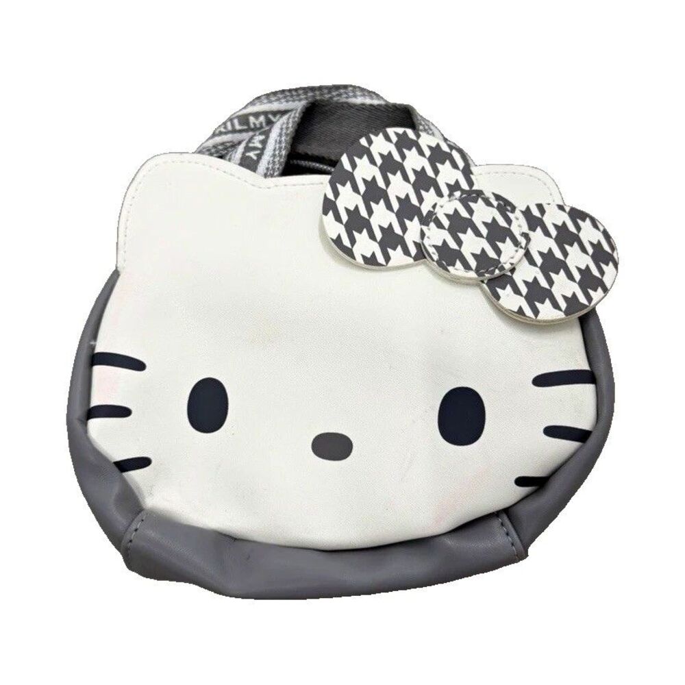 BRILMY Hello Kitty Mini Makeup Bag/Purse Gray/White Houndstooth Bow